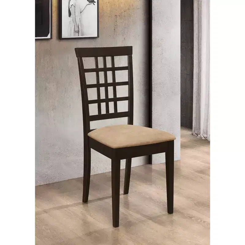 Simple Relax Set of 2 Dining Chairs with Lattice Back in Cappuccino