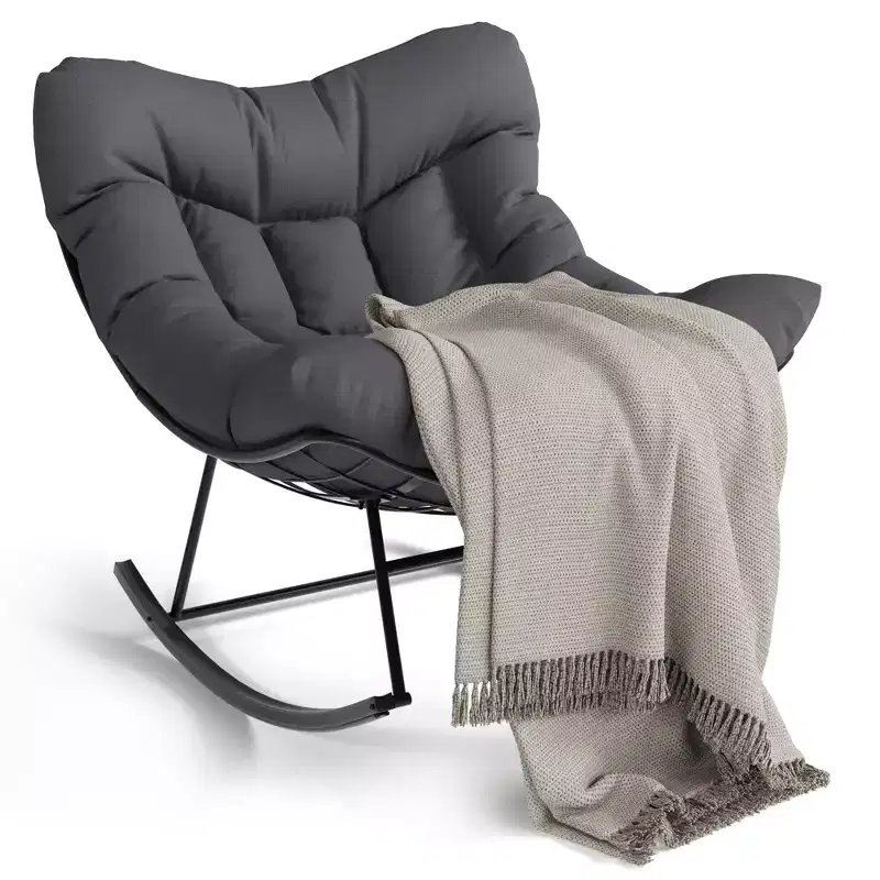 COZONY Oversized Outdoor Rocking Chair, PE Rattan Egg Rocker with Ottoman, Sturdy Metal Frame for Porch Balcony Backyard