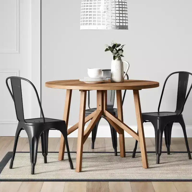 42 Inch Cross Leg Wood Dining Table, Round