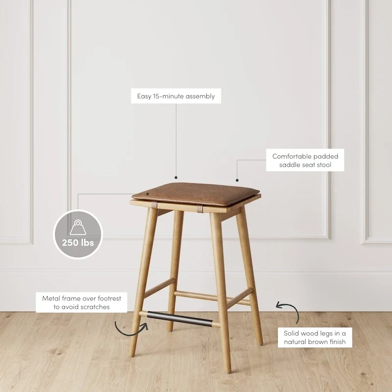 Boucle Upholstered Backless Counter Height Barstool with Cushion, Metal Legs, Modern Style
