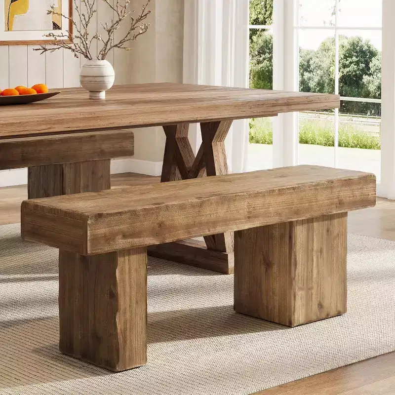 Lantine 47 Solid Wood Bench, Entryway Bench with Artistic Legs, Heavy Duty Dining Bench for Kitchen, Living Room, Hallway, End of Bed