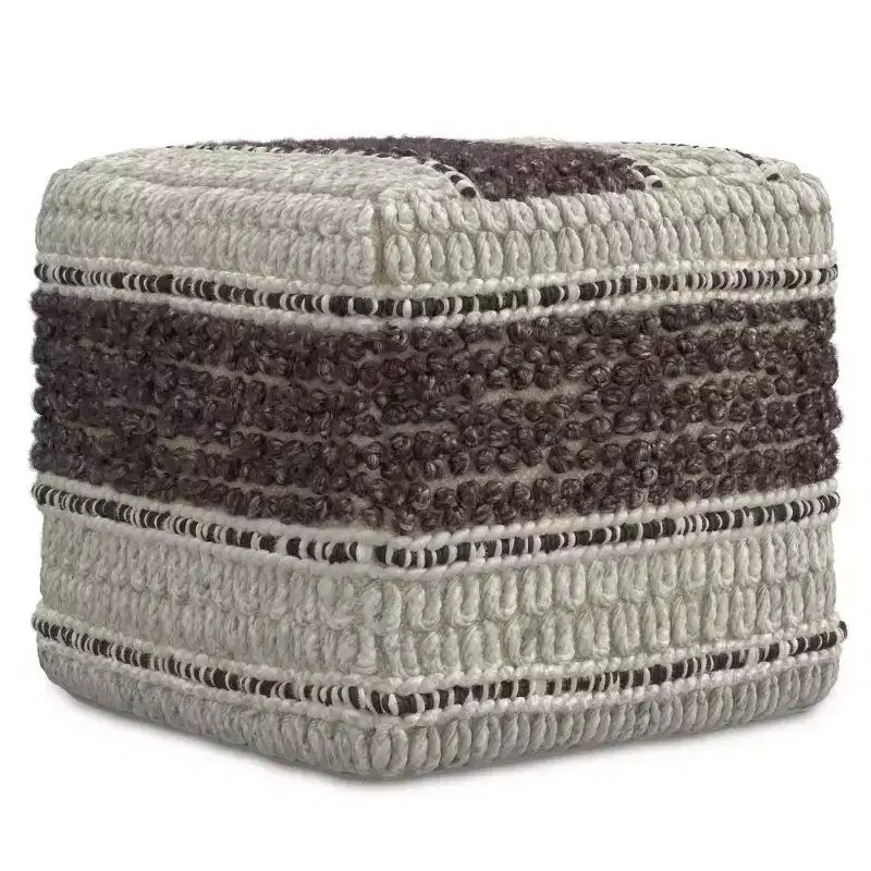 Square Handwoven Wool Pouf Magenta/Natural – 18x18x14