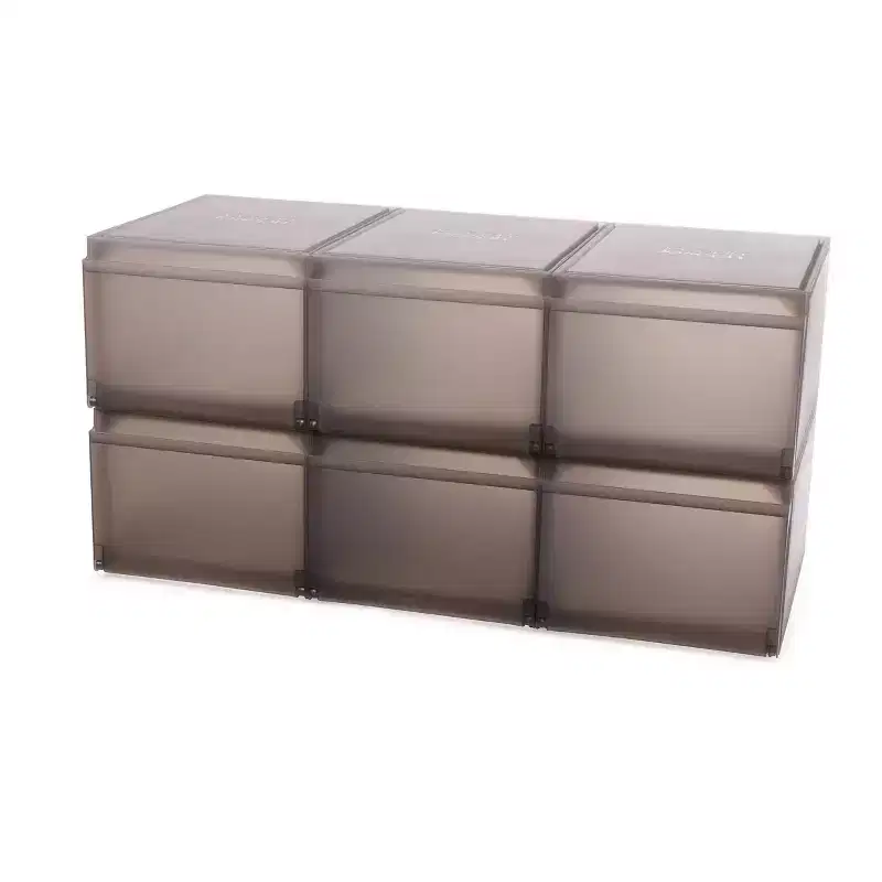 6pk Shoe Case Premium Shoe Storage Box with Slide-Out Shoe Tray: Polypropylene Frame, Off-White, Holds 6 Pairs