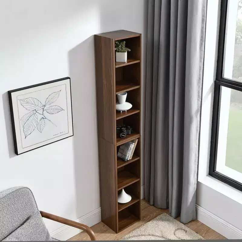 Narrow Bookshelf with 8 Tiers, Tall Bookcase for Books and CDs, Storage Organizer for Living Room, Hallway, Office