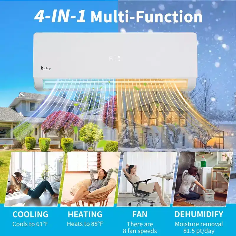 Karl Home 2-Zone 28000 BTU 20 SEER2 Mini Split Air Conditioner with Heat Pump (12K+12K)