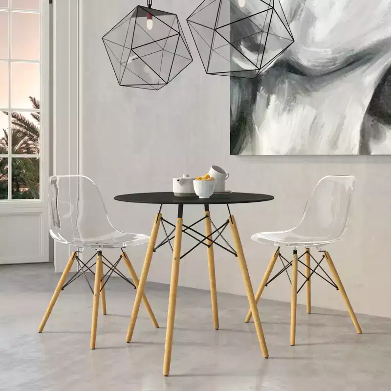31-Inch Round Bistro Dining Table, Mid-Century Modern with MDF Wood Top and Natural Wood Eiffel Base