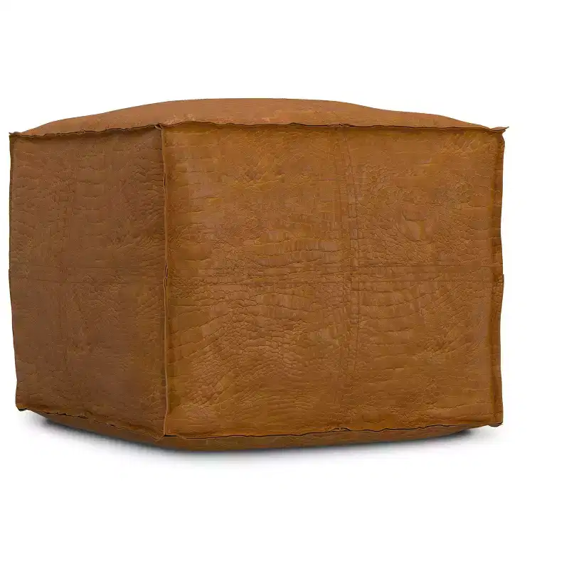 Wendal 18 inch Wide Boho Square Pouf in Genuine Leather