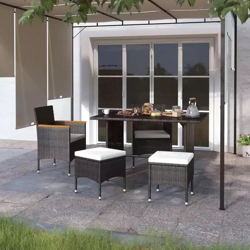 vidaXL 4 Piece Patio Chair and Stool Set Poly Rattan Black - Black