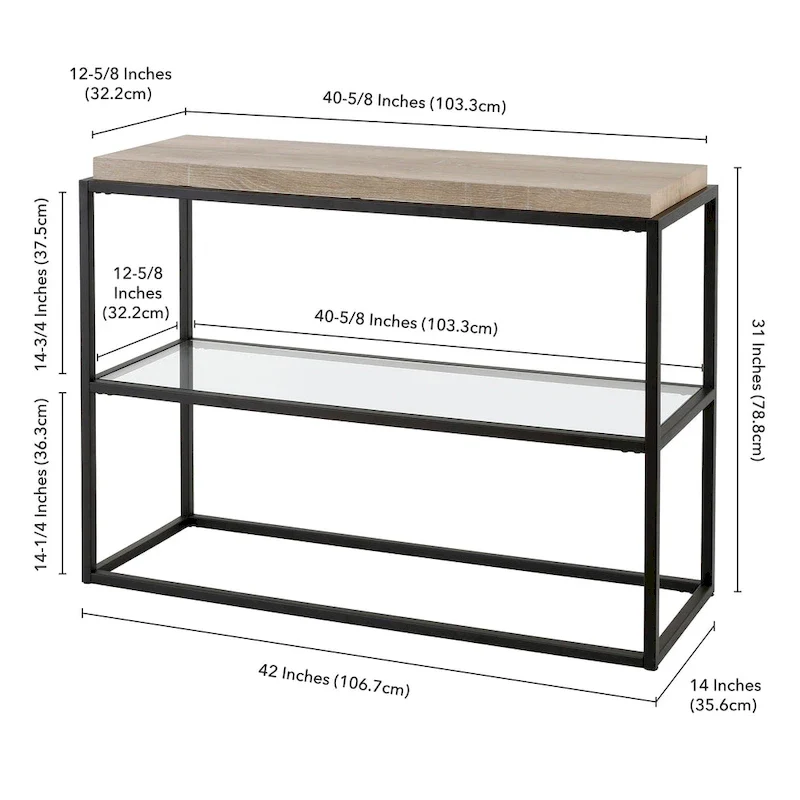 Blackened Bronze Console Table, Steel & Glass, 1-Person Assembly