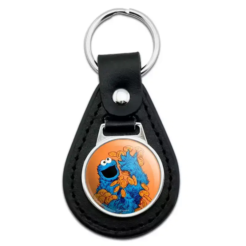 Sesame Street Vintage Cookie Monster Black Leather Keychain