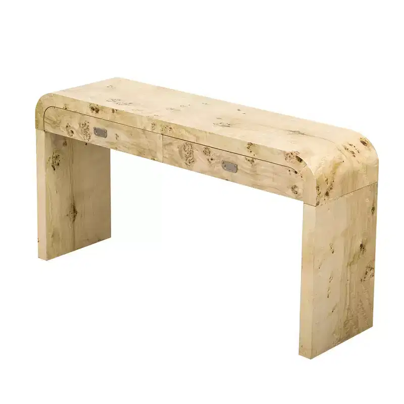 Clihome 60Wooden Entryway Table with Burl Veneer, Console Table with 2 Large Drawers and Metal Handles,Multi-Functional Sofa Table