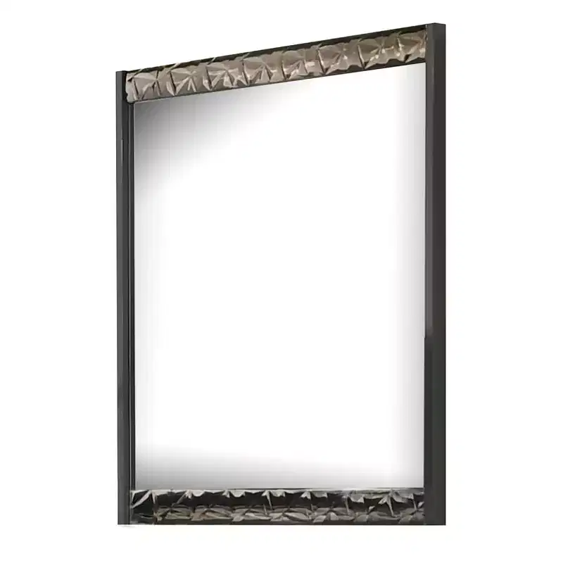 36x40 in Dresser Mirror, Rectangular, Chrome Geo Molding, Ash Gray, Solid Rubberwood Frame