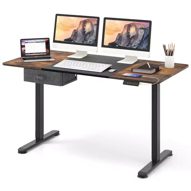 Costway Electric Standing Desk 55'' x 28'' Height Adjustable Sit Stand with USB Charging Port Natural/Black/Grey/Brown/White