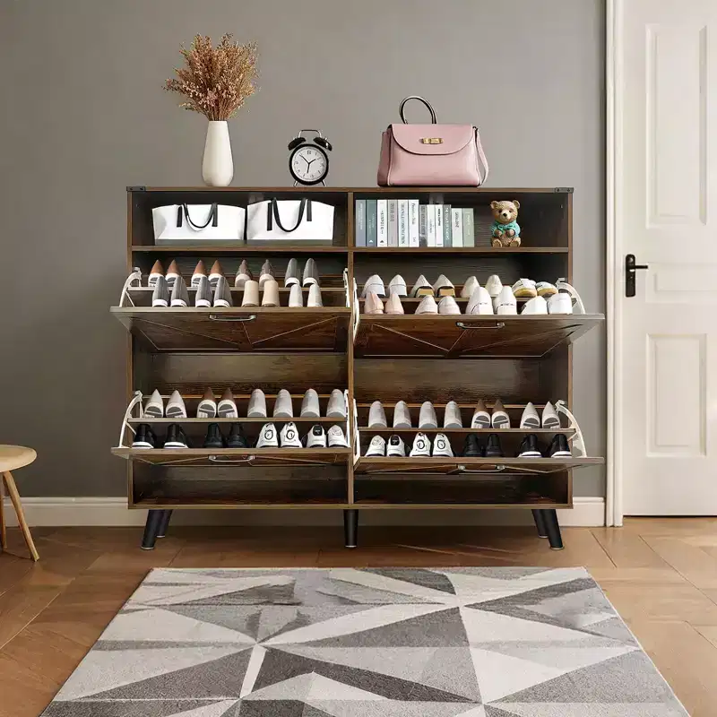 Shoe Cabinet with 4 Flip Drawers, Freestanding Shoe Rack with Open Storage, Shoe Storage Organizer, Narrow Shoe Cabinet for Living Room