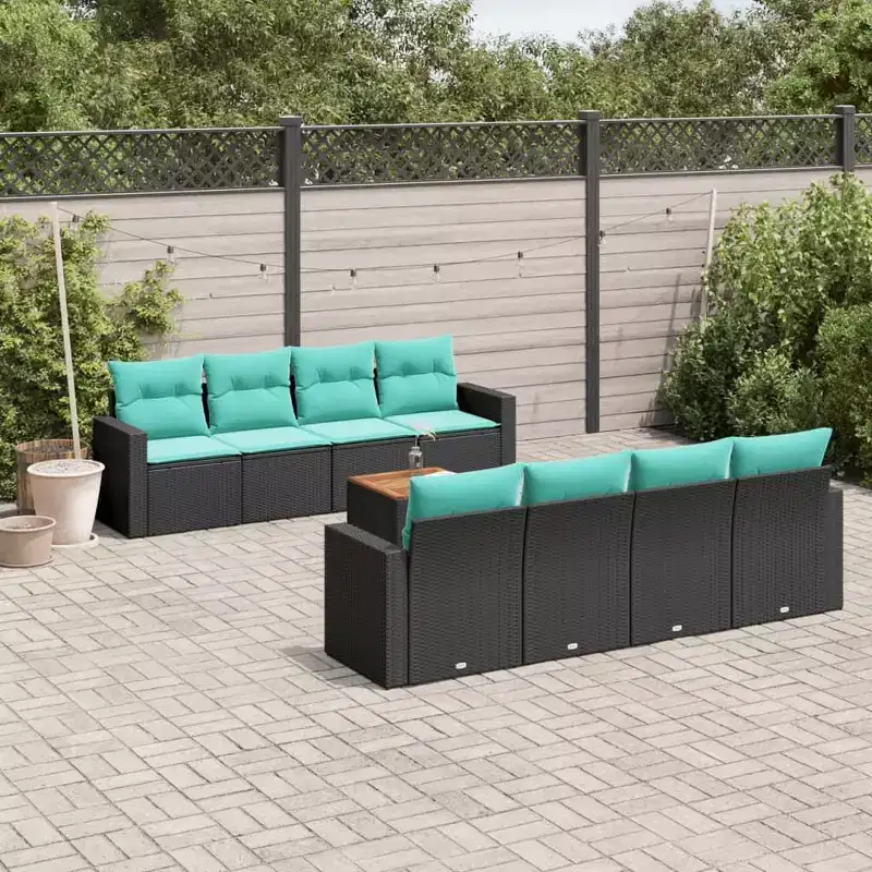 vidaXL 9 Piece Patio Sofa Set with Cushions Black Poly Rattan