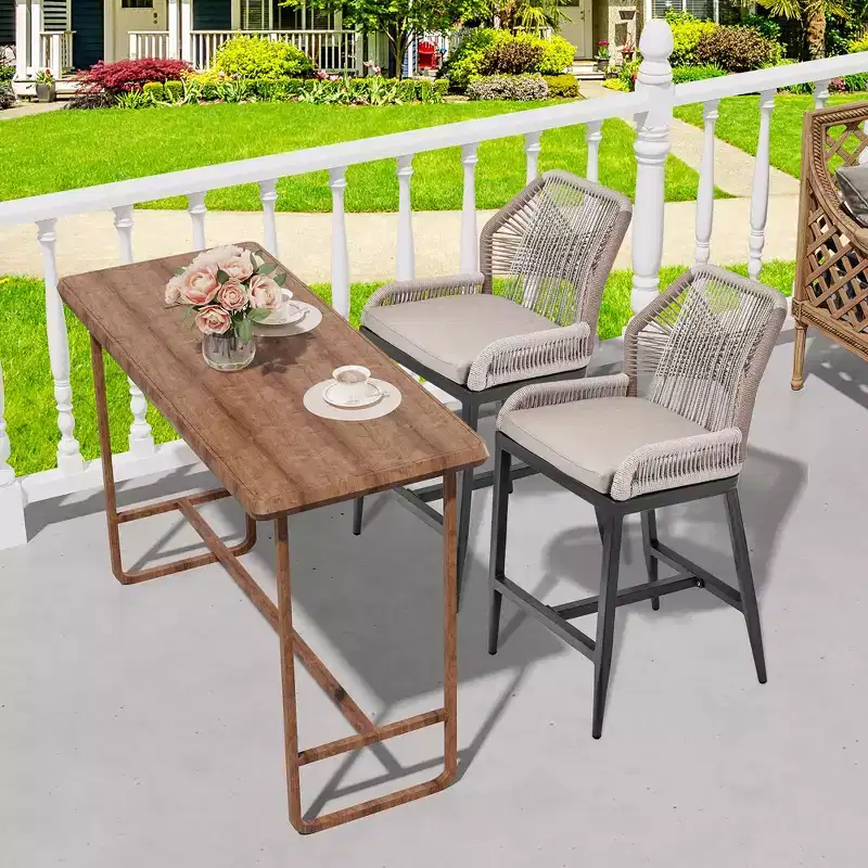Counter Height Bar Stools Set of 2, Rattan Woven Barstools with Back and Arms