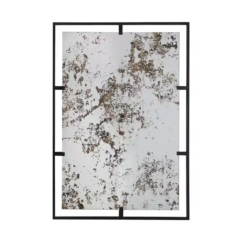 HomeRoots 32 Black Iron Framed Antiqued Glass Accent Mirror