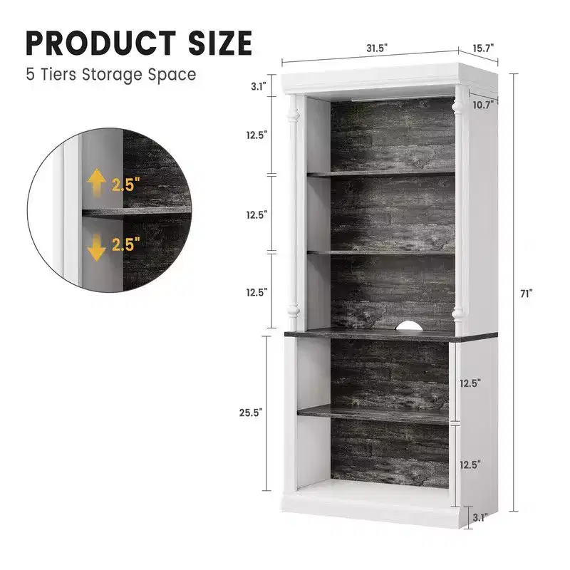 Bookshelf with Adjustable Shelves, 5 Tier Display Cabinet with LED Light, Freestanding Display Case for Collectibles Bedroom Living Room