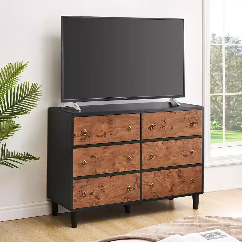 7 Drawers Dresser, 54 Wide Modern Chest of Drawers with Metal Handle, Wooden Dresser TV Stand, Wood Closet Clothes Storage Organizer for Living Room