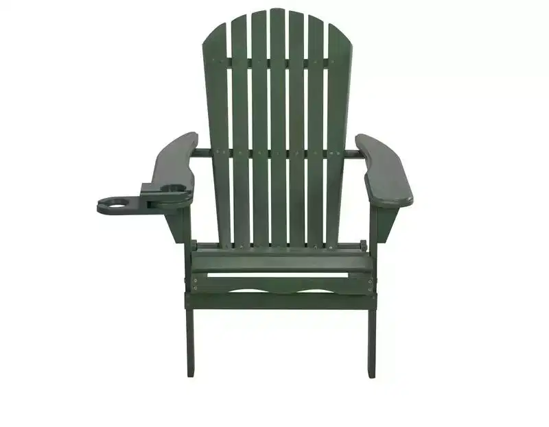 Jiallo Foldable Adirondack Chair with cup holder Conversation Set, 2 Foldable Adirondack Chairs with cup holders with Ottoman and 1 End Table