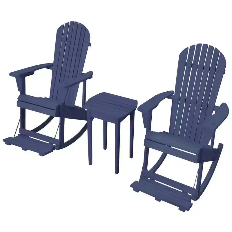 Jiallo Zero Gravity Collection Navy Blue Adirondack Rocking Chair with Built-in Footrest Set of 2 Rocking Chairs and 1 End Table