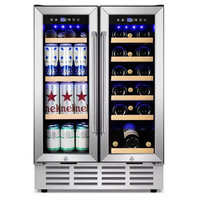 Denjol Dual Zone Wine & Beverage Refrigerator - 24 Inch, Holds 18 Bottles & 88 Cans, Quiet Operation FridgeBeverage Cooler for Office/Home