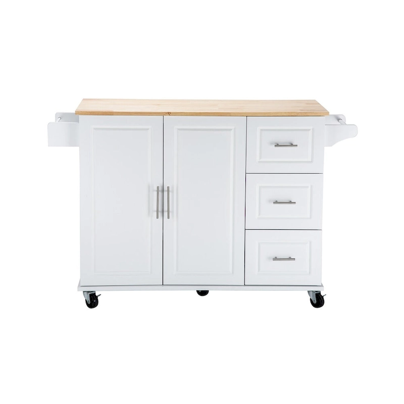 Mobile Kitchen Island & Kitchen Cart,With Extendable Rubber Wood Top and 3 Drawers - 53.93(L) x 17(W) x 36.22(H