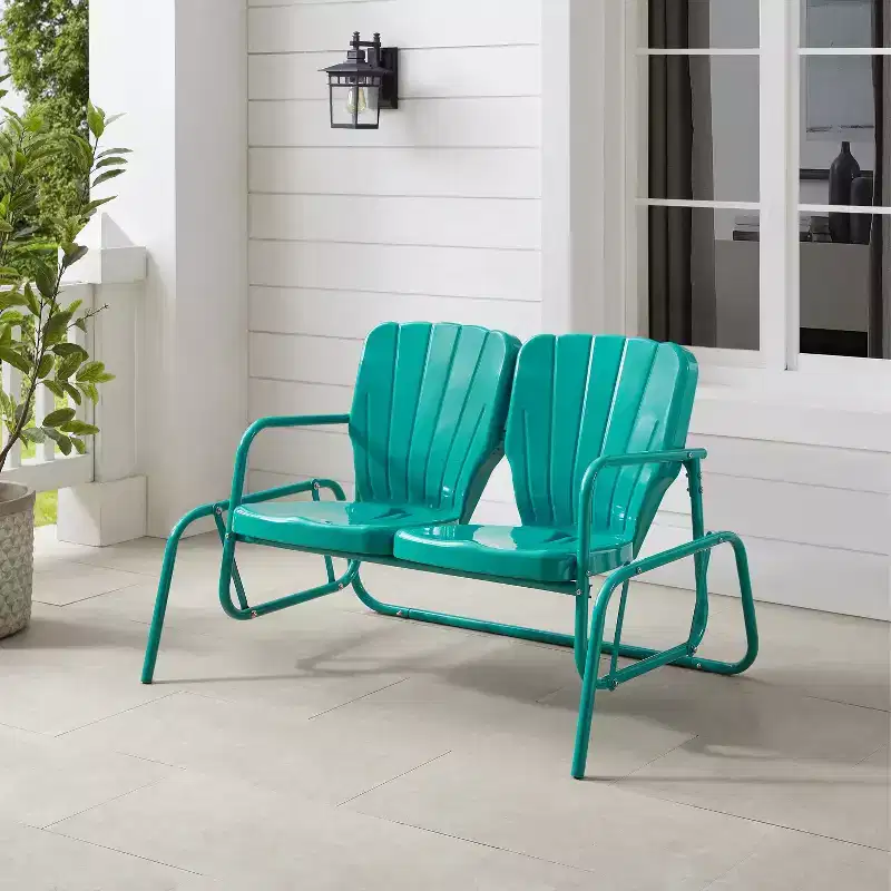 Ridgeland Outdoor Metal Loveseat Glider - Turquoise - Crosley
