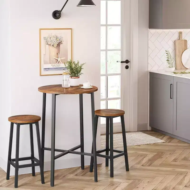 Industrial Bar Stools Rustic Brown/Black Steel Frame 25.6