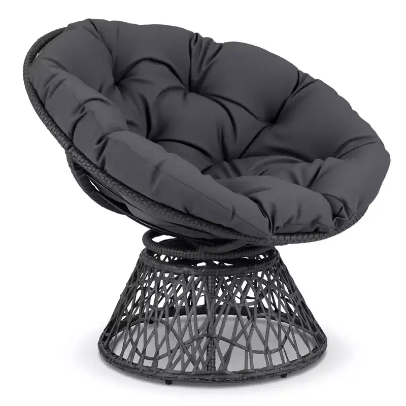Gymax 360-DegreeSwivel Papasan Chair Round Wicker Lounge Chair w/Thick Cushion&Metal Frame