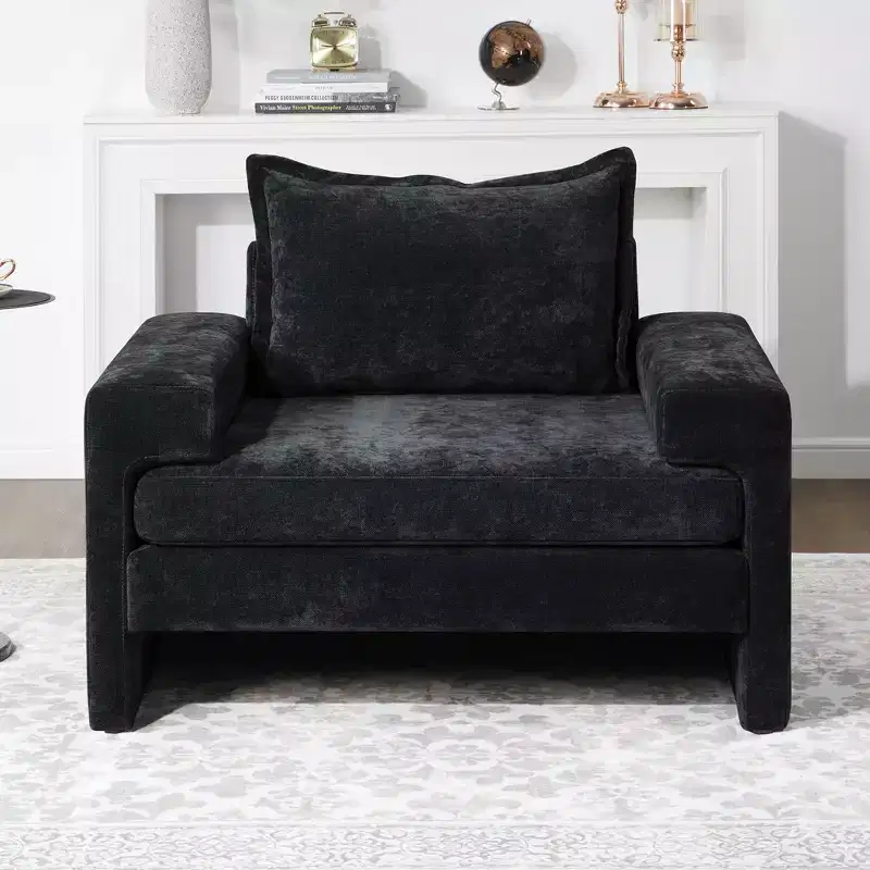 Modern Chenille Upholstered Armchair with Thick Cushion