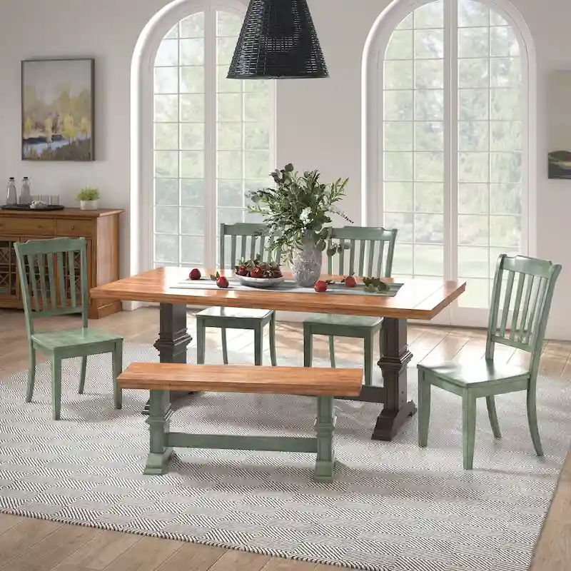 Ronda 78 Rectangular Solid Wood Top Dining Set with Spindle Back Chairs