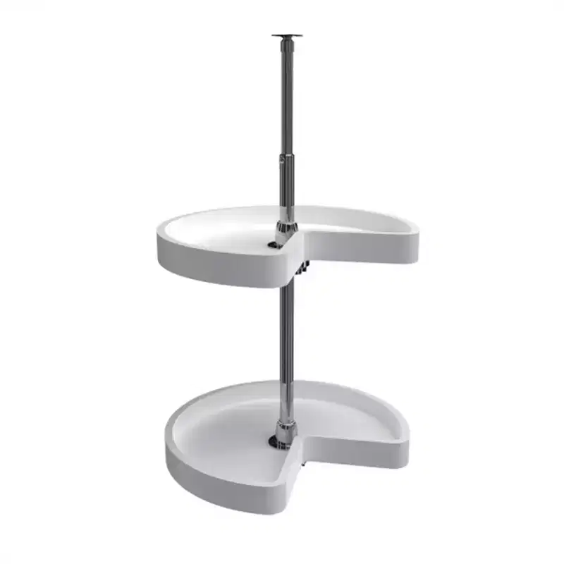 Rev-A-Shelf 18 Kidney Shaped Dual Tier Lazy Susan Organizer for Corner Base Kitchen Cabinets, Plastic Home Storage Shelves, White, 6472-18-11-52