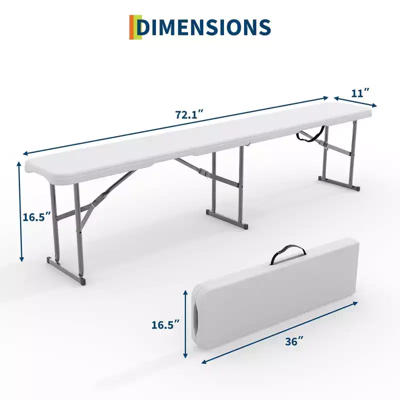 Portable Folding Bench 6 Foot 2 Pack, Plastic Foldable Bench HDPE BenchTop with Carrying Handle for Outdoor Picnic Camping Party Sports Activities