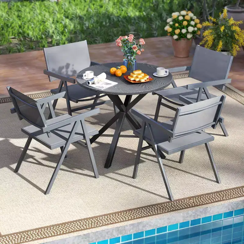 Costway Patio Chairs Set of 2/4 w/Breathable Fabric Seat & Tilt Backrest Comfy Armrest
