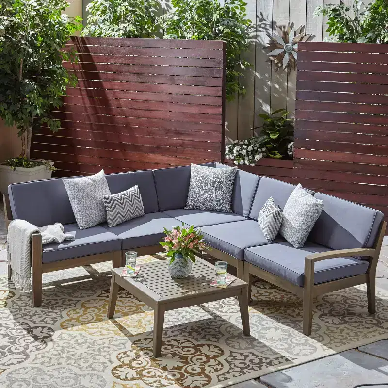 Grenada 6pc Acacia Sectional Sofa Set - Gray/Dark Gray - Christopher Knight Home