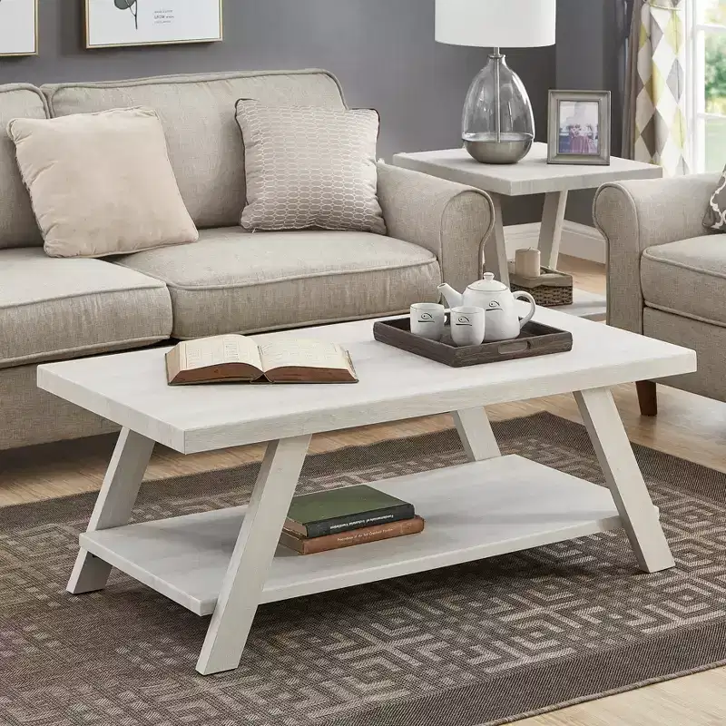 Fun little toys brand Athens Contemporary Wood Shelf Coffee Table in White Finish
