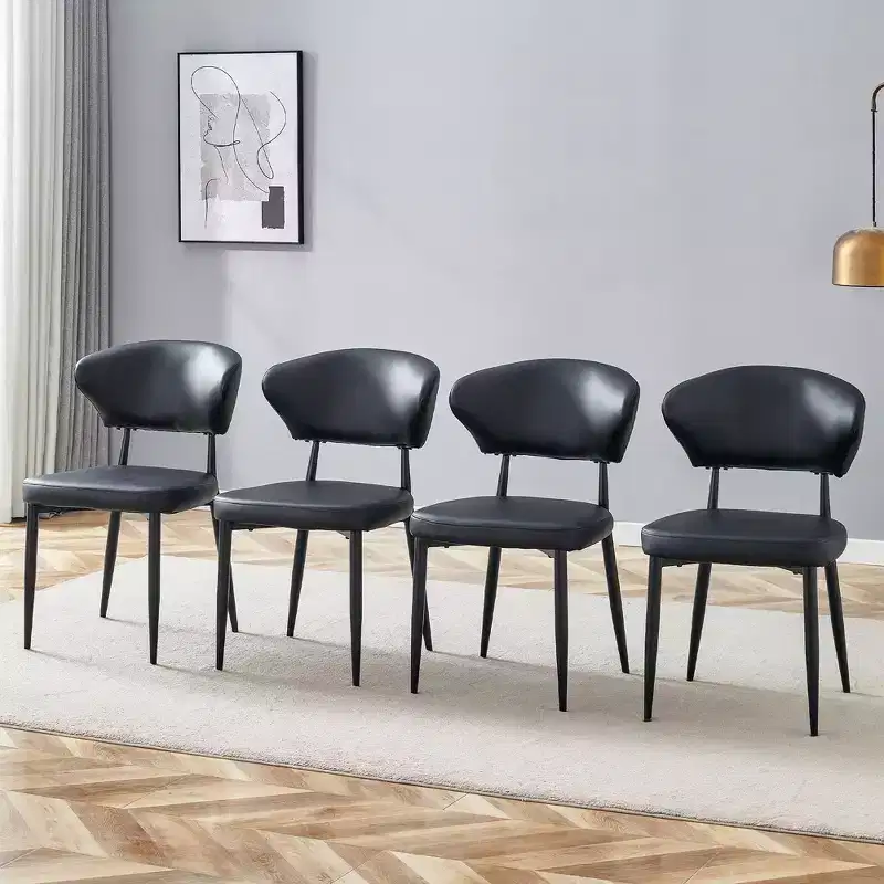 MAYEERTY Set of 4 Black Minimalist Ergonomic Dining Chairs Curved Backrest Comfortable Seating
