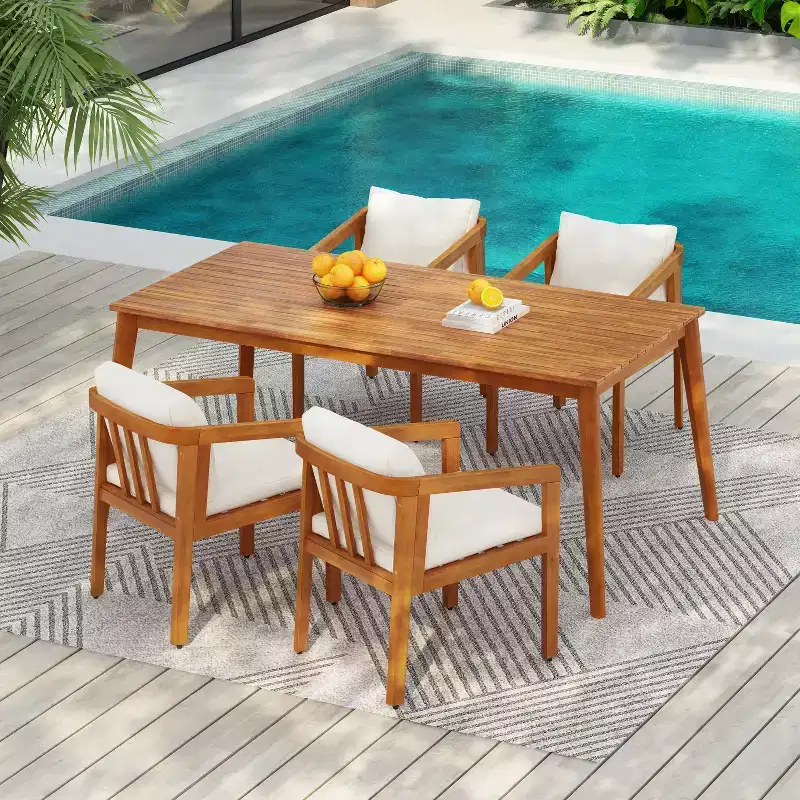 Christopher Knight Home Tensas Outdoor Acacia Wood 5 Piece Dining Set with Cushions