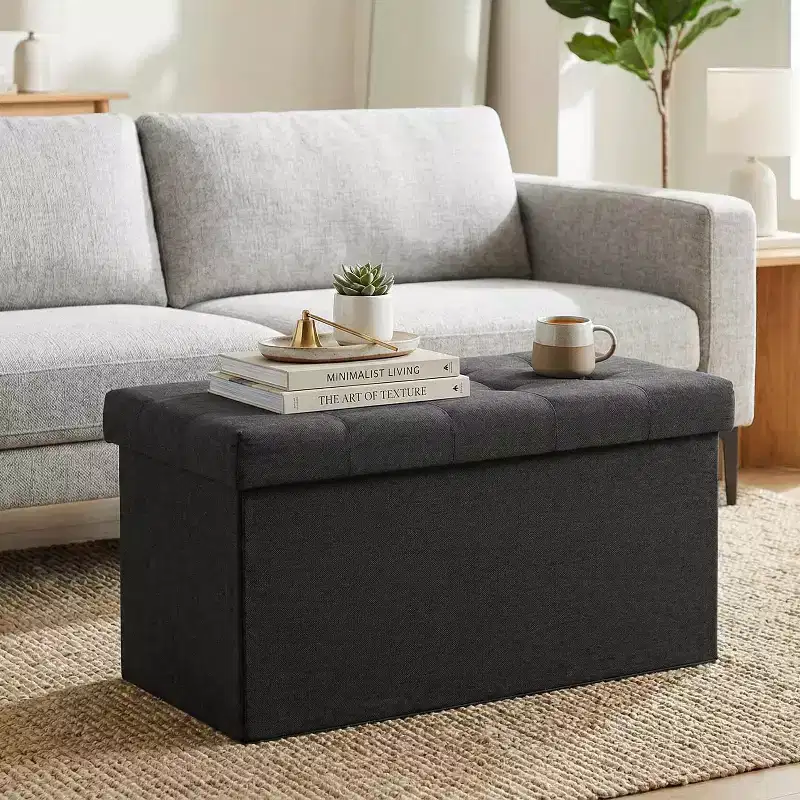 30 Inch Folding Storage Ottoman Bench, 660LBS Weight Capacity, Upholstered Footrest Stool for Living Room, Bedroom, Entryway