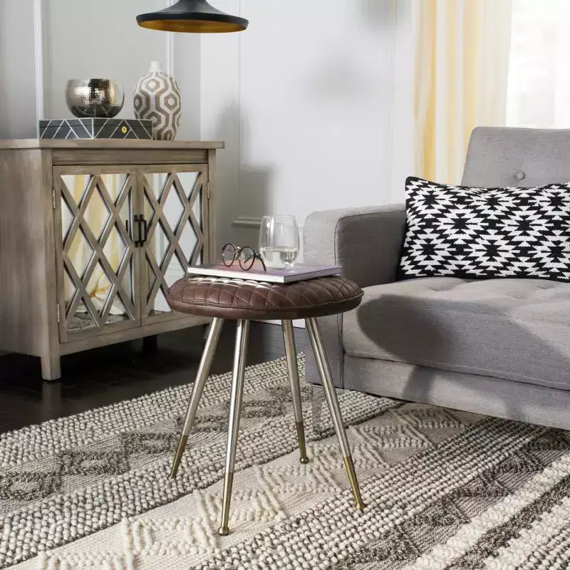 Brinley Mid-Century Modern Stool - FOX1704 - Antique Brown - Safavieh Couture