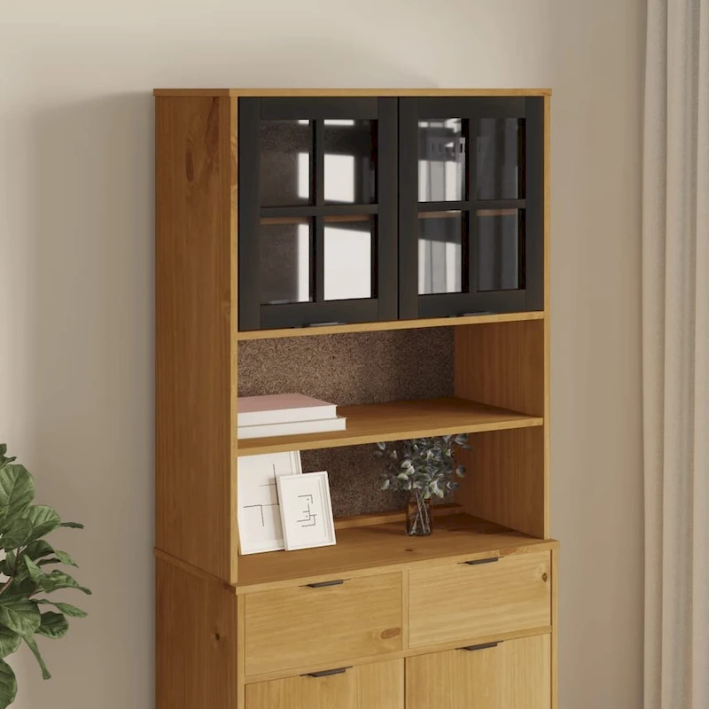 vidaXL Top for Highboard with Glass Doors FLAM Solid Wood Pine - 31.5 x 14.6 x 39.4