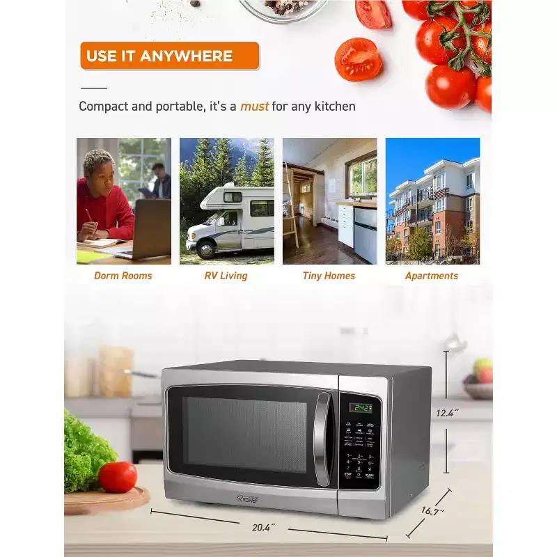 Commercial Chef 1.3 Cu. Ft. Countertop Microwave Oven, CHM13MS6
