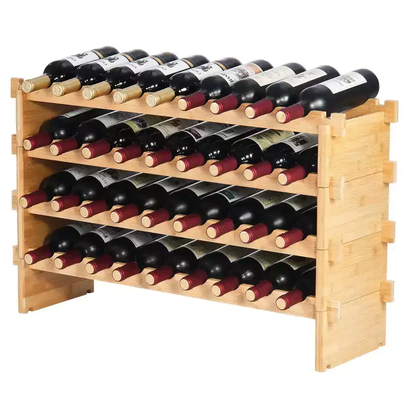 36 Bottle Bamboo Wine Rack 4 Tier Stackable Freestanding Storage Shelf for Kitchen Bar