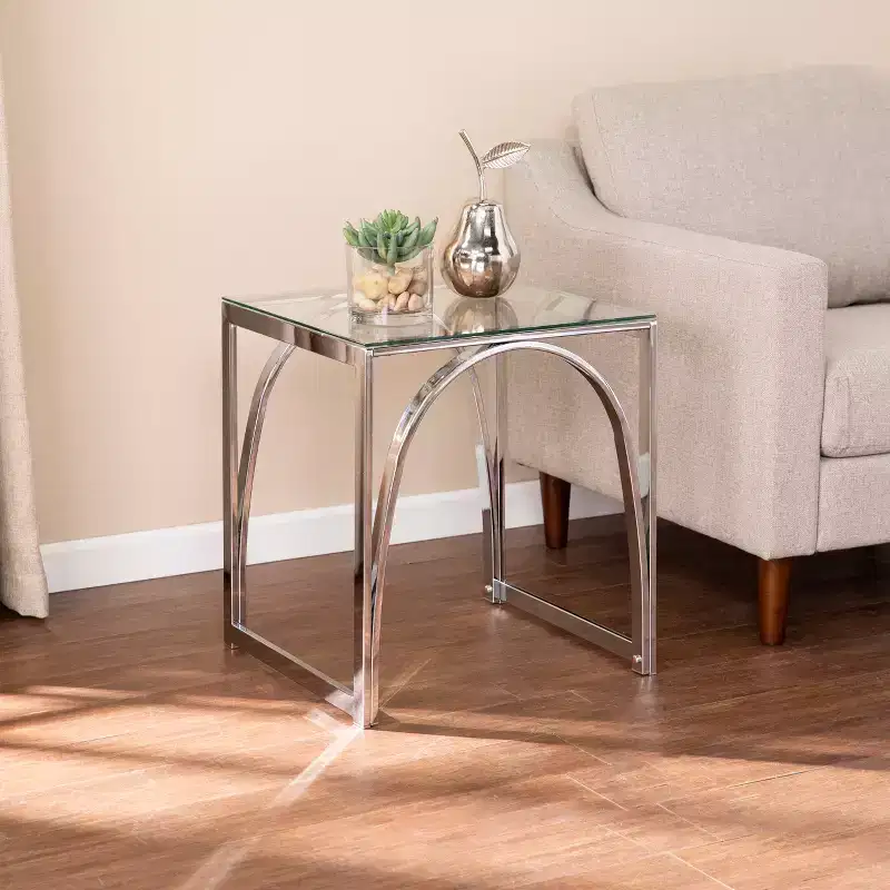 Stevenly Square Glass-Top End Table - Charcoal - SEI