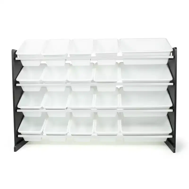 Extra Large Kids' Toy Storage Organizer with 20 Storage Bins Espresso/White - Humble Crew: Playroom Bin Shelf, MDF