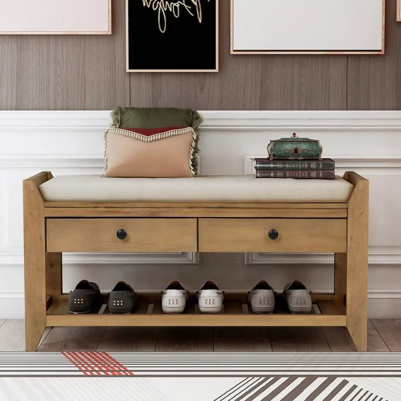 Entryway Storage Bench, Shoe Rack with Cushioned Seat and Drawers