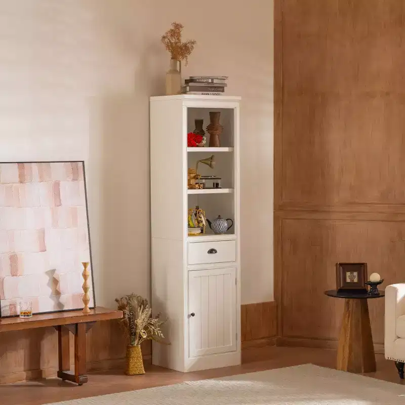 Modern Freestanding Display Buffet Cabinet with 1 Drawer, Wooden Bookshelves Pantry Cabinet for Kitchen/Hallways/Living Room