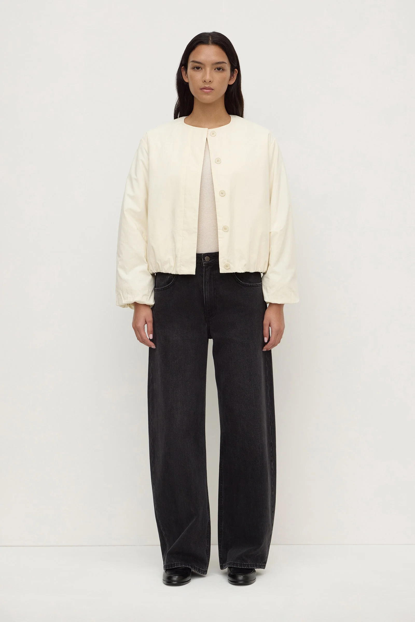 Antique White Padded Cotton Bomber Jacket