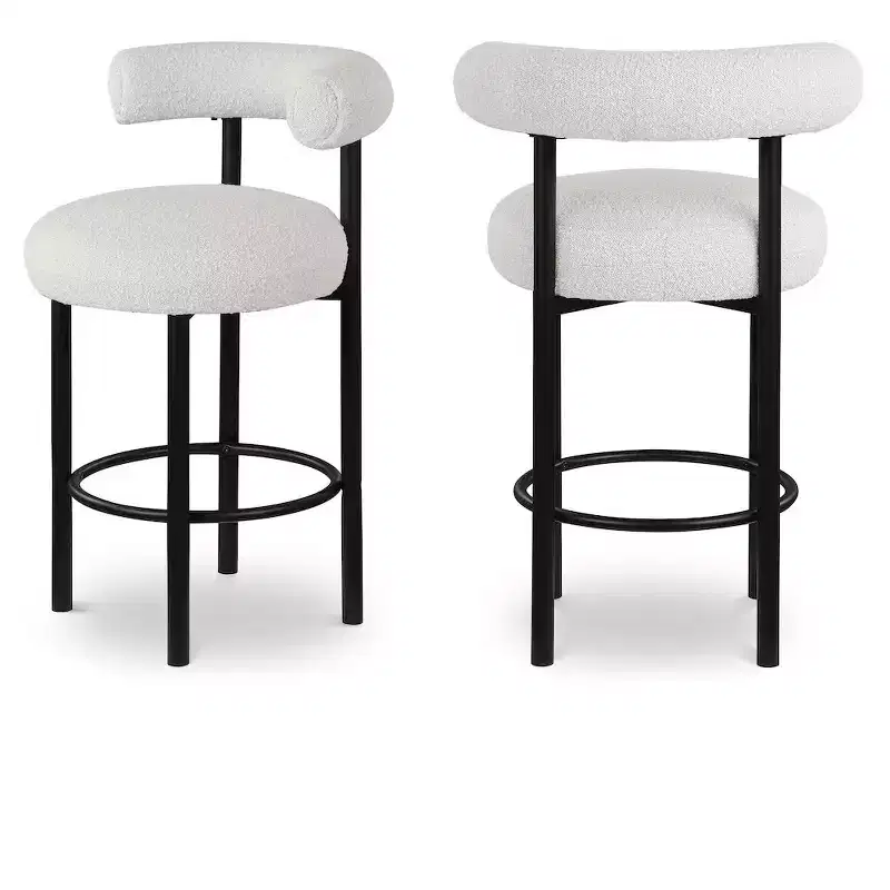 Meridian Furniture,Bordeaux Cream Boucle Fabric Stool, Set of 2